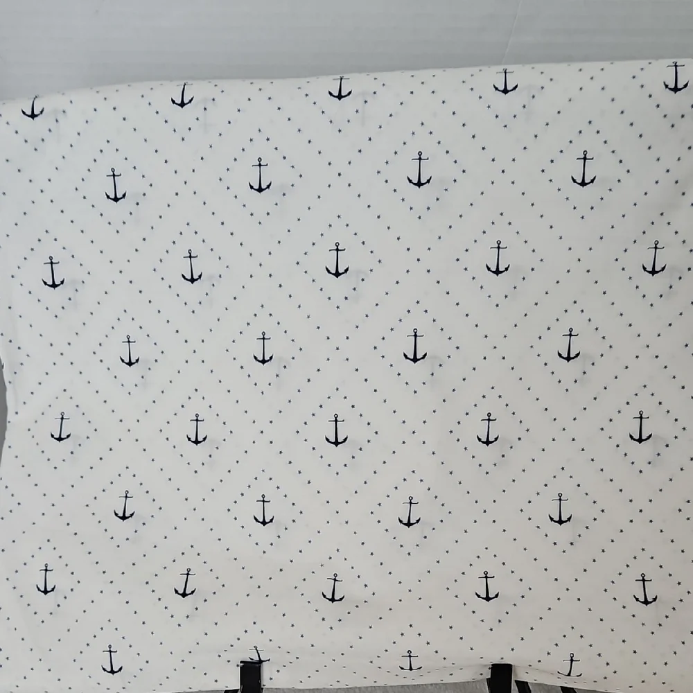 Tommy Hilfiger Navy White Nautical Anchor Stars Print Twin Flat Sheet